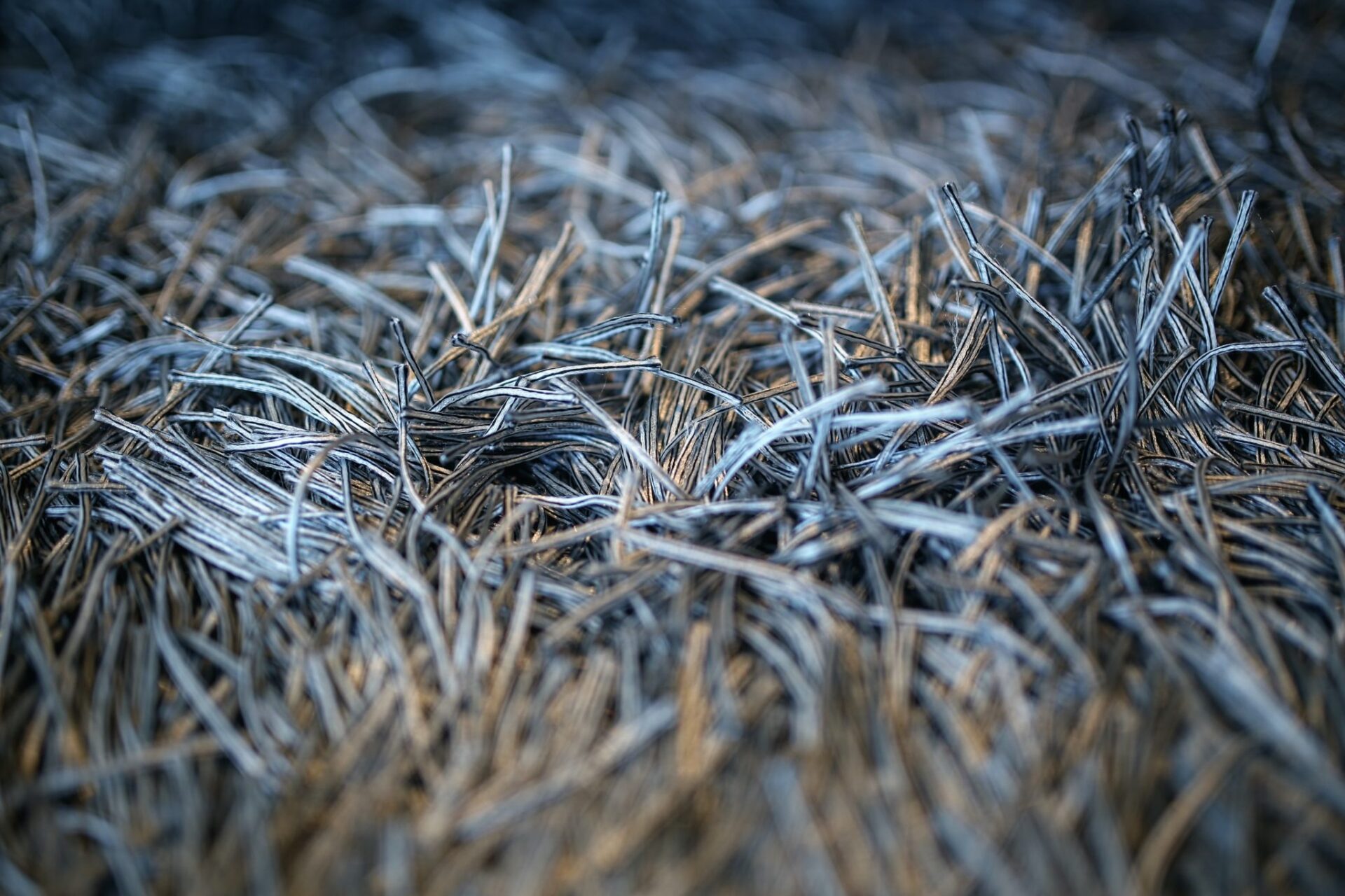 Close-up of textured gray shag carpet fibers